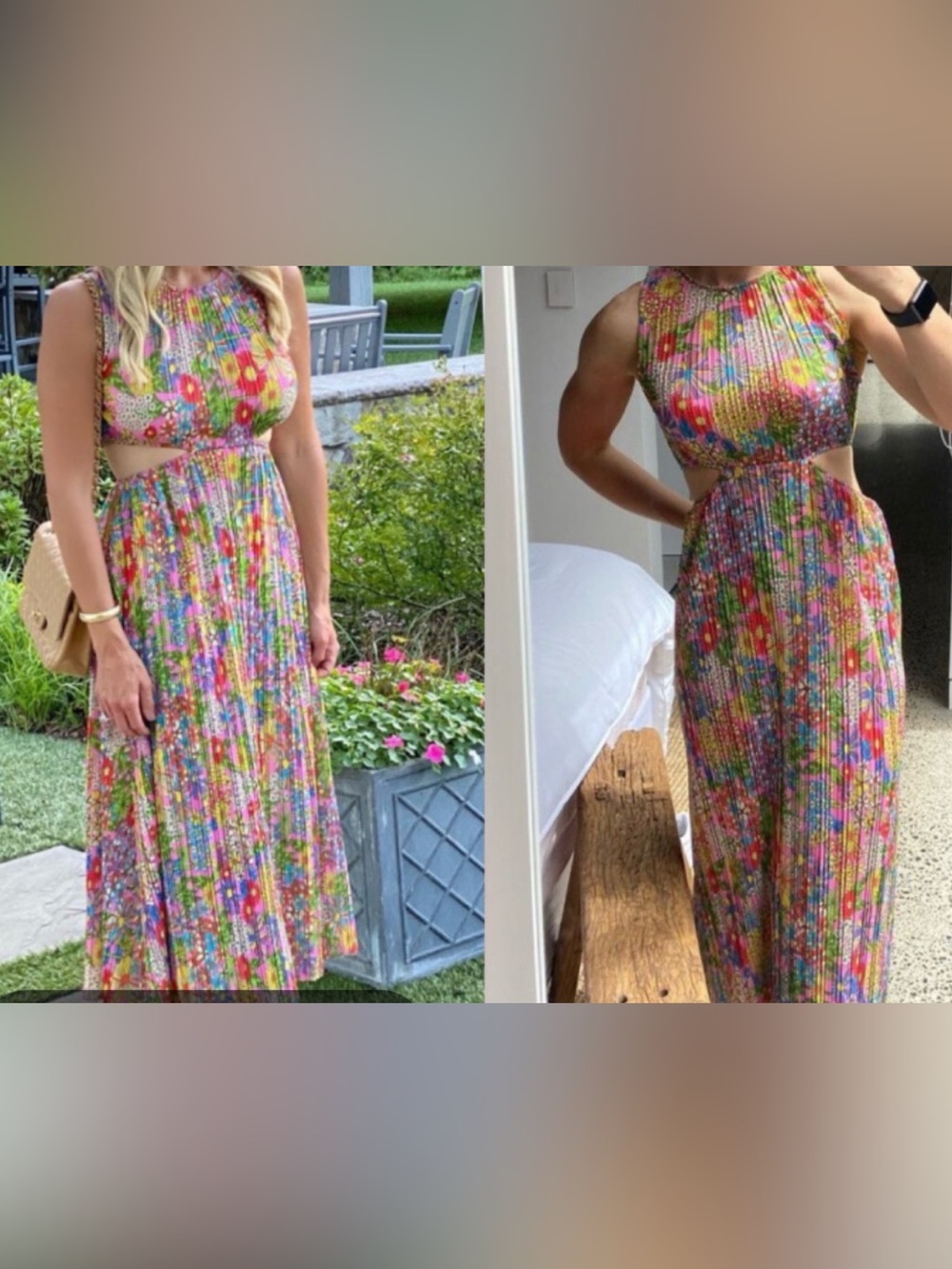 Zara Multicolor Floral Midi Dress in Pink, Green and Blue